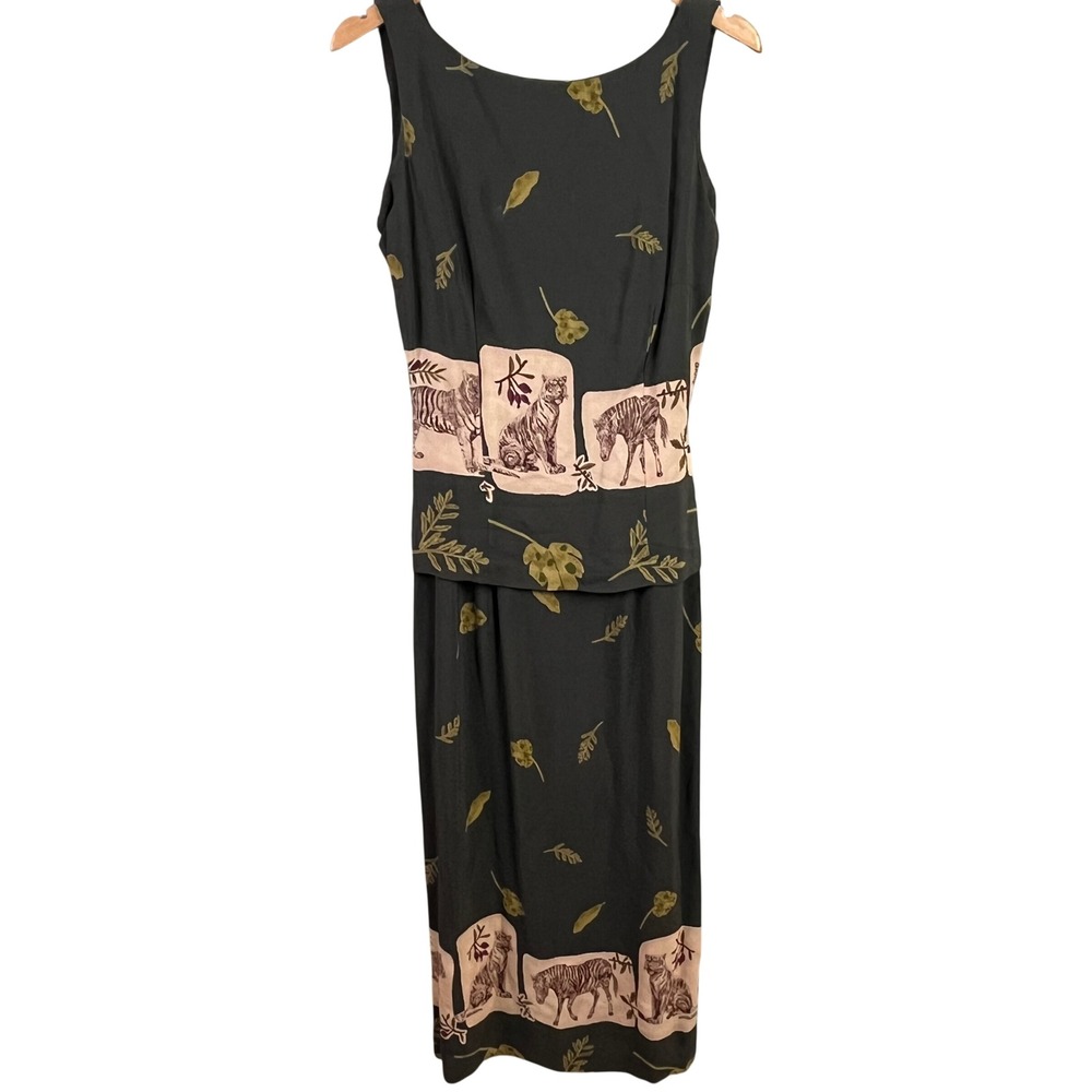 Sheri Martin New‎ York Olive Sleeveless Maxi Safari Jungle Animals Dress 12 USA